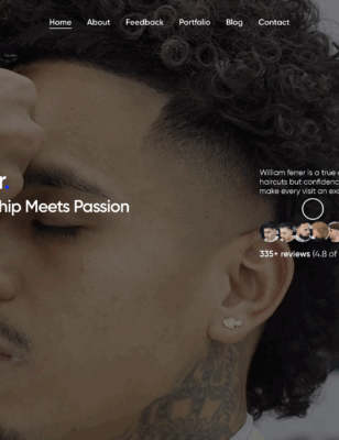 Close-up of barber William lining up a client’s fade with precision